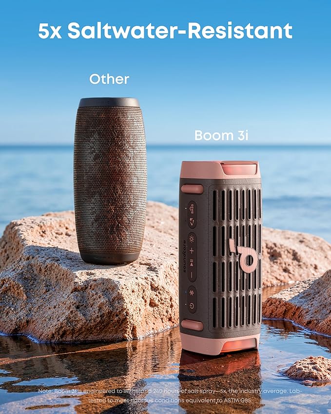 Soundcore Boom 3i by Anker, Rugged Outdoor Speakers, IP68 Waterproof, Floating Playback, Saltwater-Resistant, BassUp 2.0, 50W Portable Speaker, Bluetooth 5.3, 16H, TWS, Kayak/Fishing/Camping-Brown