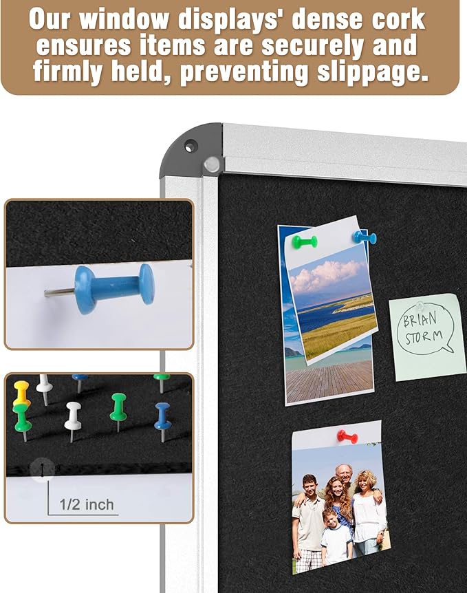 36"x24" Enclosed Bulletin Board, Lockable Weather-Resistant Aluminum Cork Noticeboard for School & Office, Silver Frame w/Black Flet