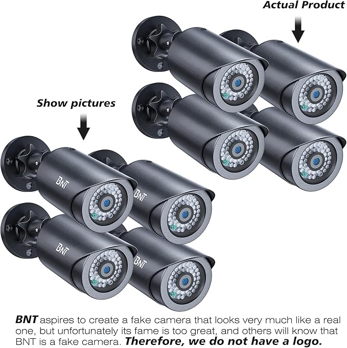 BNT Dummy Fake Security Camera, with One Red LED Light at Night, for Home and Businesses Security Indoor/Outdoor (4 Pack - Black)