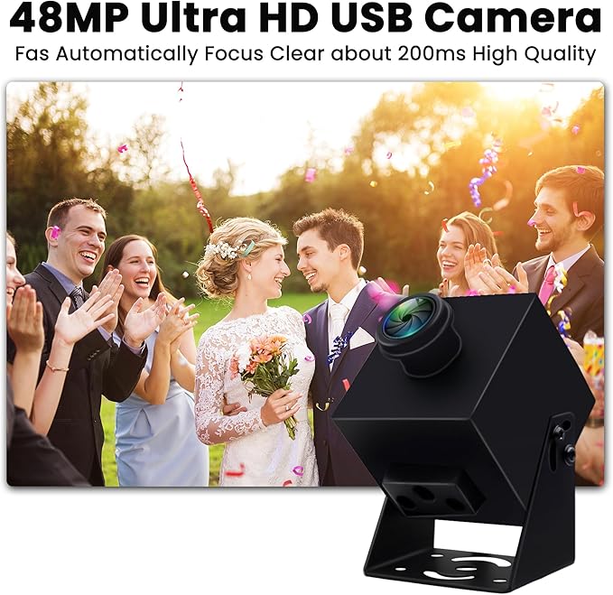 48MP USB Camera 8K Webcam 6000P Ultra HD Cam with 200Degree Wide Angle Fisheye Lens PC Computer Lightburn for Laser Engraver Plug and Play for Document Scanning Face Recognition