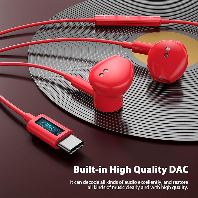 USB C Headphones with Mic for iPhone 17 Pro Max 16e 16 15, Type C Headphone Wired Earbuds HiFi Magnetic Sport Earphone for iPad mini Pro Air Samsung Flip 5 Fold 6 A55 Galaxy S25 S24 S23 FE OnePlus 9