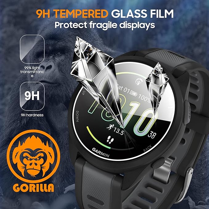4 Pack Compatible with Garmin Forerunner 165 Screen Protector Tempered Glass,for Garmin Forerunner 165 Screen Protector Precise Fit,9H Hardness Scratch Resistance