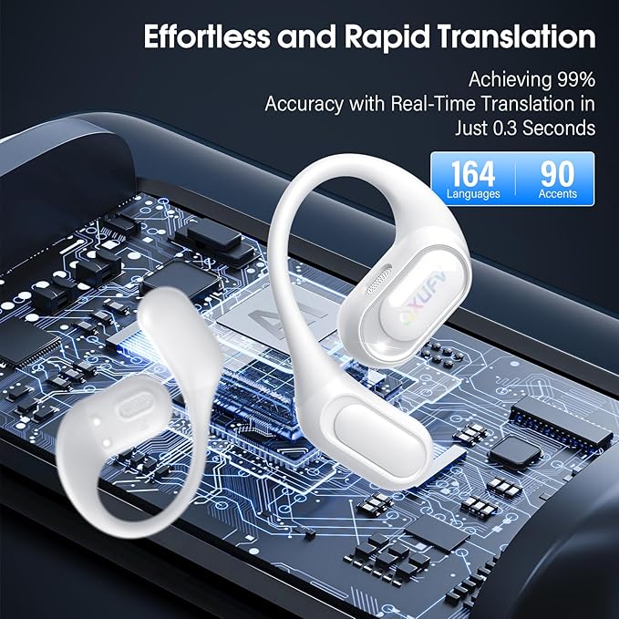 AI Translation Earbuds Real Time with Audio and Video Calls, 164 Language/7 Translation Modes Translator Earbuds Bluetooth 5.4 with APP, 50H Translate Ear Buds Device for Business/Learning, White