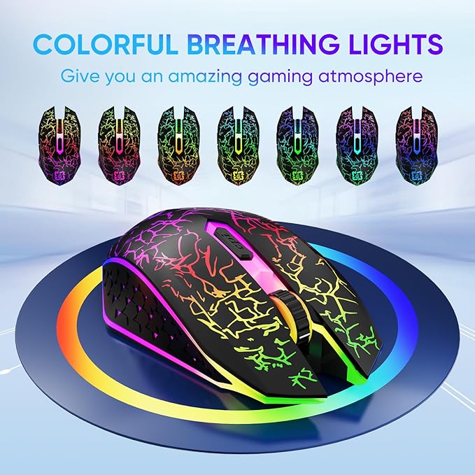 Bluetooth Wireless Gaming Mouse, 2.4G Cordless RGB Rechargeable PC Game Mouse, Black