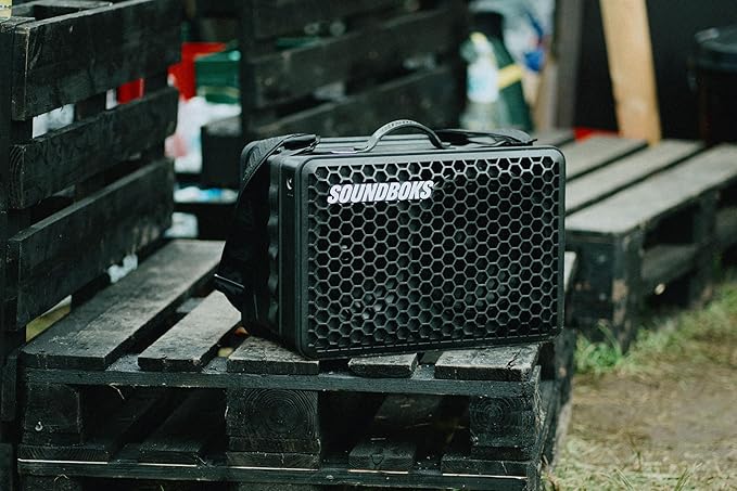 SOUNDBOKS Go - Portable Bluetooth Speaker - USB-C Charging Battery - Compact Performance Speaker for On The Go - Splash and Shockproof - 40 Hours Battery Life - 121 dB (Black)
