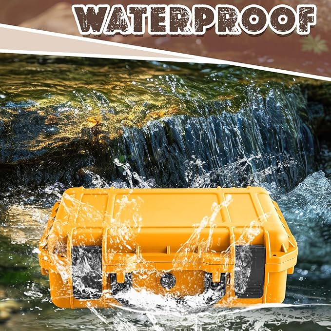 8.5 x 6.5 x 3.7 Inch Waterproof Hard Case with DIY Customizable Foam Insert Portable Protective Case with Knife for Camera Drones Equipments Tools Test Instruments (Yellow)