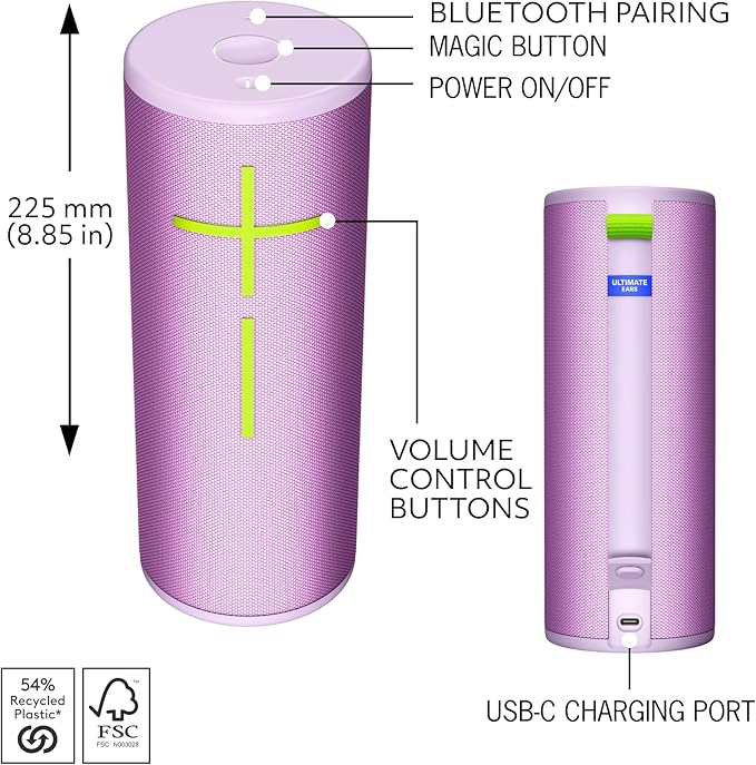 Ultimate Ears MEGABOOM 4 Portable Waterproof Bluetooth Speaker, 360-Degree Sound, Thundering Bass, 147ft Range, 20-Hour Battery, Floating Speaker - Lilac