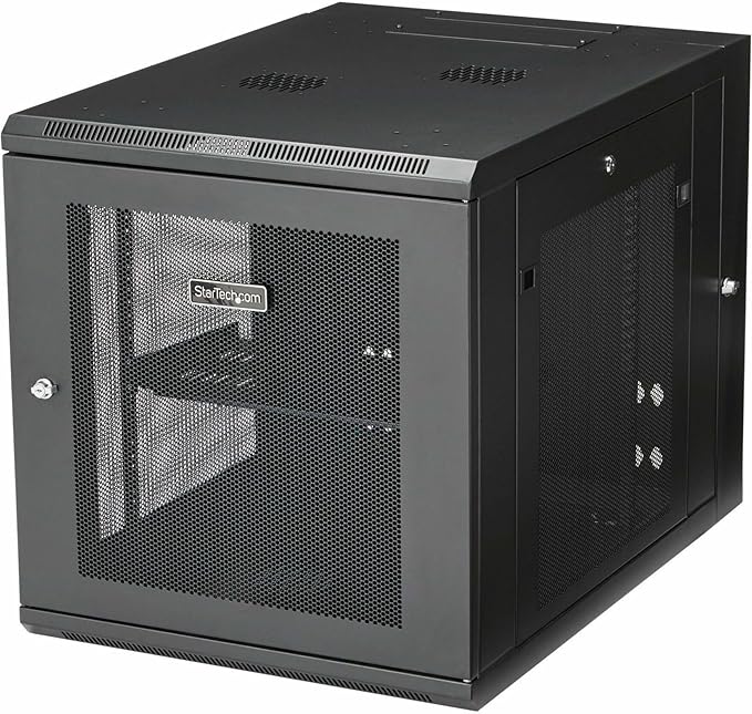StarTech.com 4-Post 12U Wall Mount Network Cabinet w/ 1U Shelf, 19" Wall-Mounted Server Rack Kit for IT / Data Computer Equipment, Ships Fully Assembled