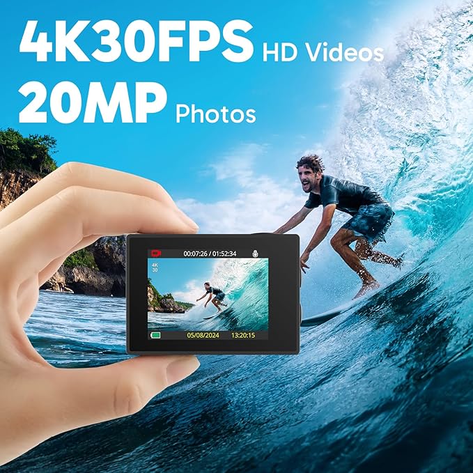 AKASO EK7000 4K30fps Action Camera - 131ft Waterproof Camera with EIS 4X Zoom Remote Control Ultra HD 20MP Underwater Camera with Accessories Kit