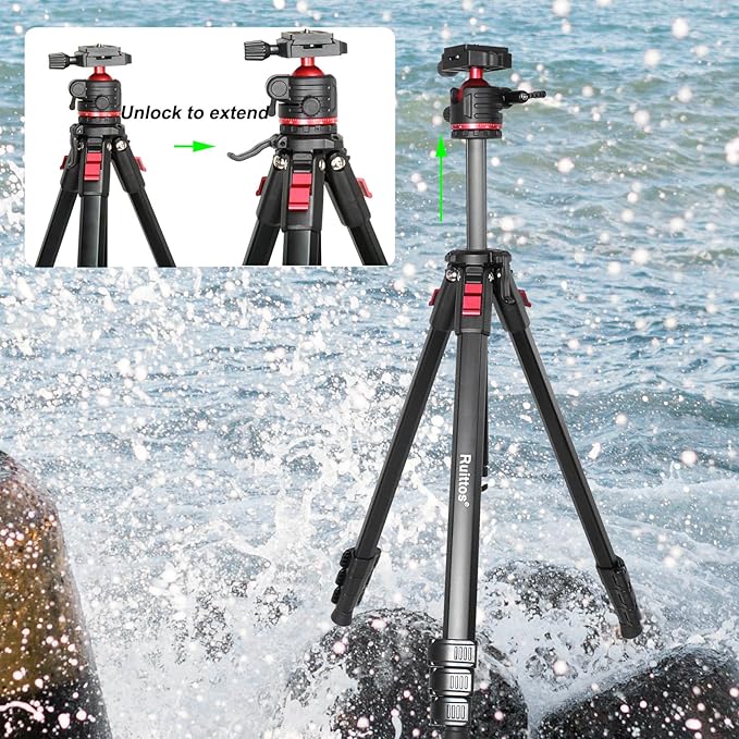 Travel Tripod, 68" Camera Tripod with 360° Ball Head Lightweight Aluminum Portable for DSLR/SLR Cameras, Video Camcorders, Action Cameras, Phones, Telescopes...8.8lbs (TM66-LB36)