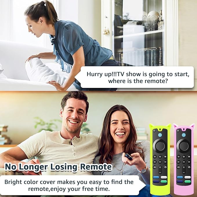 2 Pack Silicone Remote Cover Case Glow in The Dark, Anti-Slip Silicone Protective Case with Lanyard Yellow & Pink