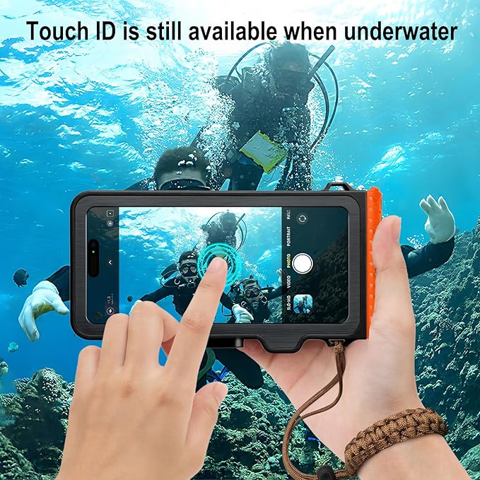 Waterproof Phone Case for Snorkeling & Diving (33ft/10m), IP68 Waterproof Hard Case for Swimming, Universal Underwater Touch Screen Case Compatible with iPhone (Orange, 4th Generation Phone Case)