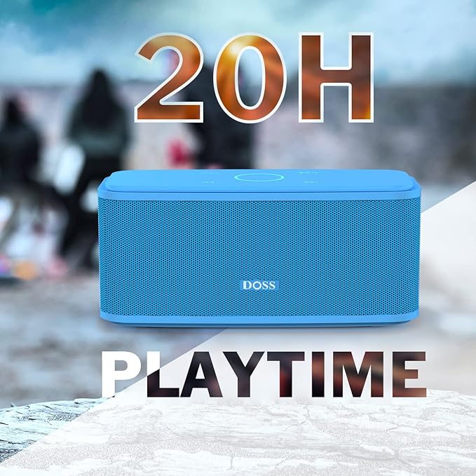 DOSS SoundBox Touch Wireless Bluetooth Speaker with 12W HD Sound and Bass, IPX5 Water-Resistant, 20H Playtime, Handsfree, Portable for Office, Home, Outdoor, Travel-Blue