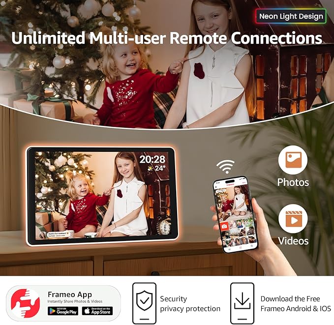 ApoloSign Neon Light Digital Picture Frame - 10.1" HD Display | AI Color-Changing LED Strip Digital Photo Frame | Quick Share Photos/Videos, Easy Setup in Frameo App | Best Digital Frame for Gifting