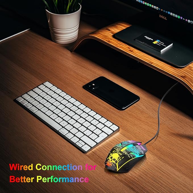 GAME PUNK Wired Gaming Mouse, Ergonomic RGB Mouse with Colorful Lights, Plug-and-Play Design, Tangle-Free Cable, Textured Scroll Wheel, USB-A Tip, Compatible with PS5, Xbox Series X/S, PC, and Laptop