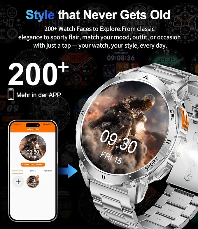 LIGE Smart Watches for Men with LED Flashlight/Call, 1,62'' HD AMOLED Screen 730mAh Military Smartwatches with 110+ Sports, 3ATM Fitness Tracker with 24/7 Heart Rate/Sleep for iOS Android, Silver