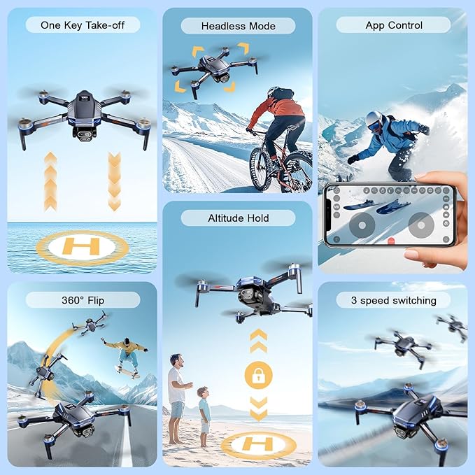 Digital Display Drones with Camera for Adults 4k FPV Foldable Drone with Brushless Motor Altitude Hold Mini Drone 3D Flip Drone for Adults Under 249g