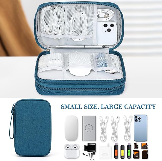 FYY Electronic Organizer, Large Travel Cable Organizer Bag Pouch Electronic Accessories Carry Case Portable Waterproof Double Layers All-in-One Storage Bag for Cable, Cord, Charger, Phone, Dark Green