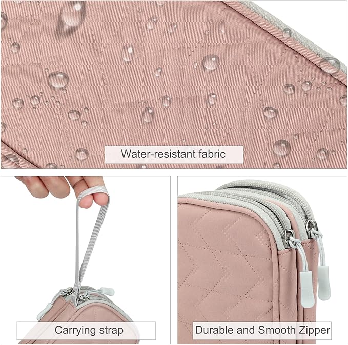 FYY Electronic Organizer, Travel Cable Organizer Bag Pouch Electronic Accessories Carry Case Portable Waterproof Double Layers All-in-One Storage Bag for Cable, Cord, Charger, Phone, Pink Pattern