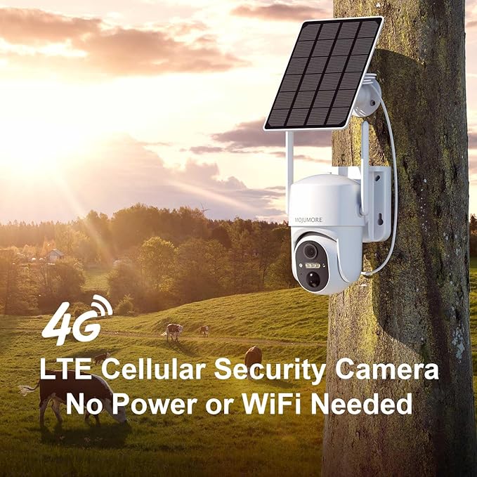 4G LTE Cellular Security Cameras Wireless Outdoor, No WiFi Security Camera, Solar Powered Outdoor Camera Wireless, Smart Human Detection, with SIM Card and 64GB SD Card, Color Night Vision