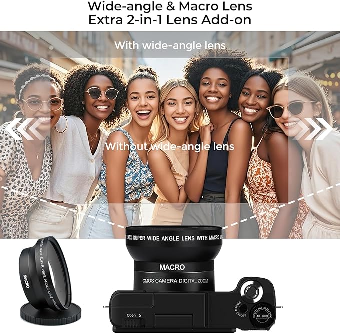 4K Vlogging Camera with Creator Kits 5K Digital Camera for Photography 64MP Video Camera with Flip Screen, Microphone, Powerbank Tripod, Wide-Angle & Macro Lens, Remote Control, Batteries