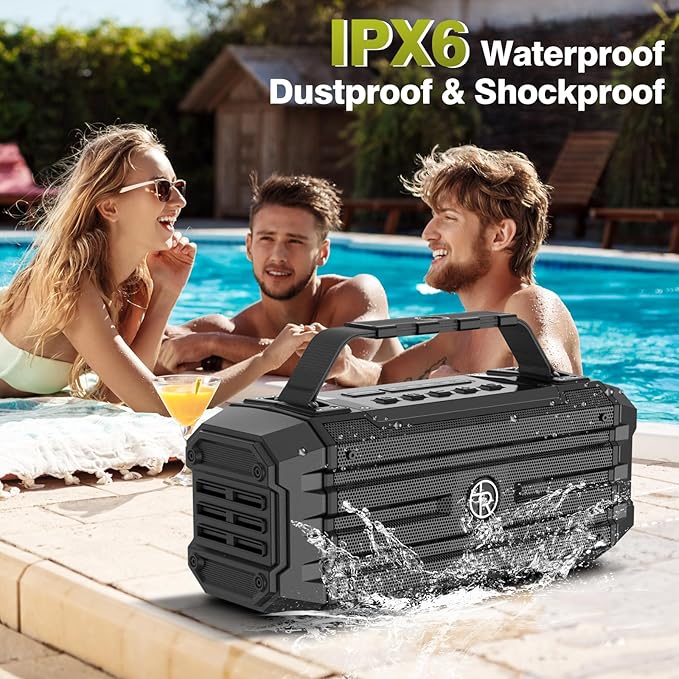 Bluetooth Speaker 120W Peak 80W Portable Wireless Hi-Fi Loud Outdoor IPX6 Waterproof Big Party Speakers with Deep Bass, TWS Pairing, DSP Sound Boombox for Home Camping Beach