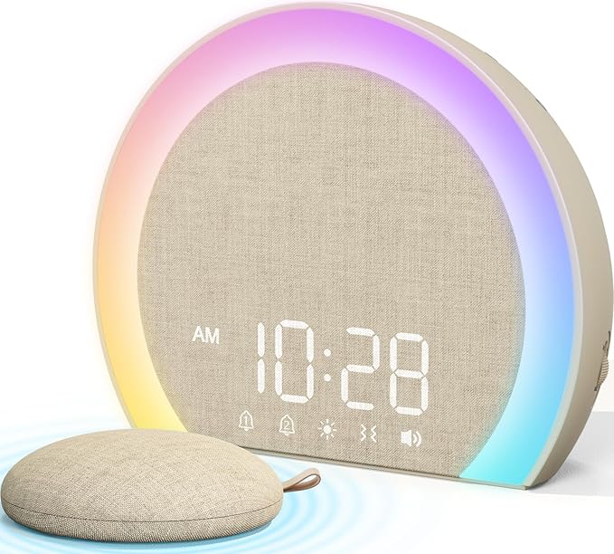 ANJANK Loud Alarm Clock with Wireless Bed Shaker, Vibrating Dual Alarm with Light Wake Up for Heavy Sleepers & Hearing Impaired, 9-Color Night Light, 5 Sounds, 0-100% Dimmer, USB Charger, Bedroom