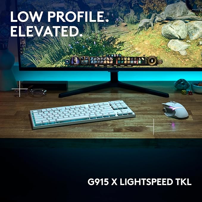 Logitech G915 X Lightspeed TKL Wireless Mechanical Gaming Keyboard, Double-Shot PBT Keycaps, Fully Programmable Keys, RGB Backlit Mac/PC Gaming Keyboards, Aluminum Finish, GL Tactile Switches, White