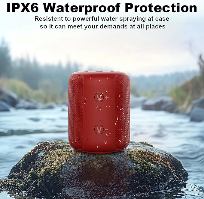 Bobtot Portable Speaker Bluetooth, IPX6 Shower Speaker Waterproof, 15H Playing Time, Loud and Stereo Sound with Bass, Dual Pairing for Party, Camping, Travel, Red