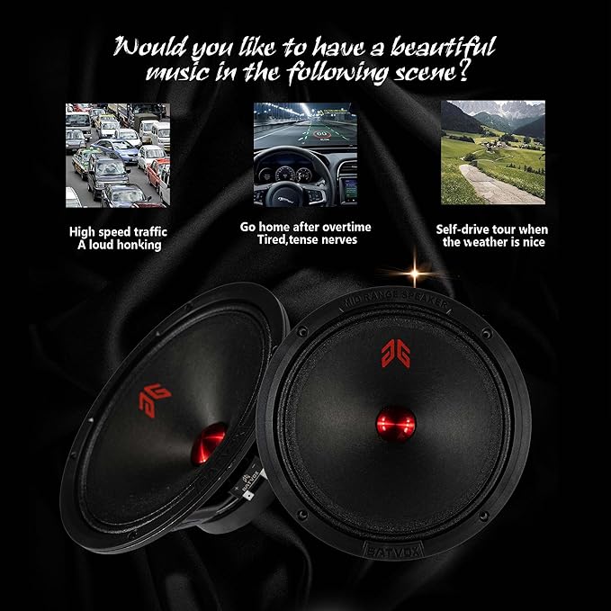 MX80P1 Midrange Loudspeaker 8" Red Dust Cap, 480W Max, 4 Ohms, Premium Quality Audio Door Speakers for Car or Truck Stereo Sound System, Black (2 Speaker)