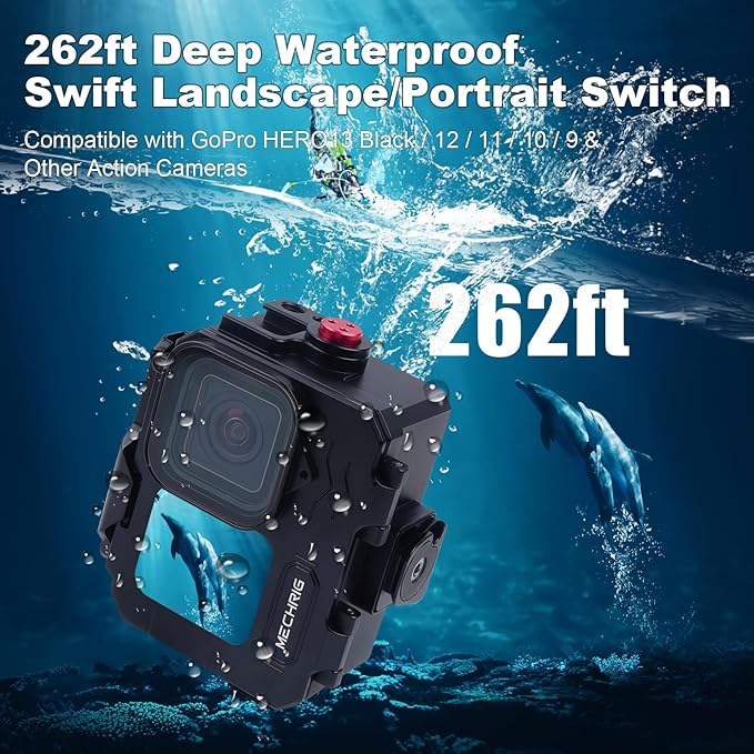 Aluminum Waterproof Case for GoPro HERO13 Black HERO12 HERO11 HERO10 HERO9 Action Camera 80M Deep Waterproof Horizontal and Vertical Shooting Switch (Quick Release-63075)