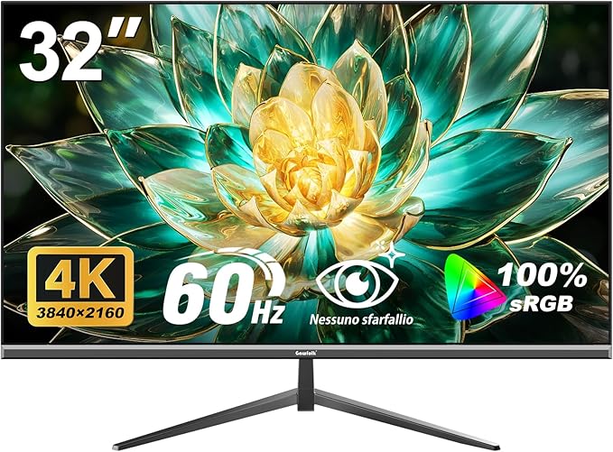 32 Inch 4K UHD Computer Monitor, Ultra-Clear (3840×2160p) Screen, 100% sRGB,178° Viewing Angle, Display Port、HDMI, Compatible with Wall mounting 100 * 100MM - Black