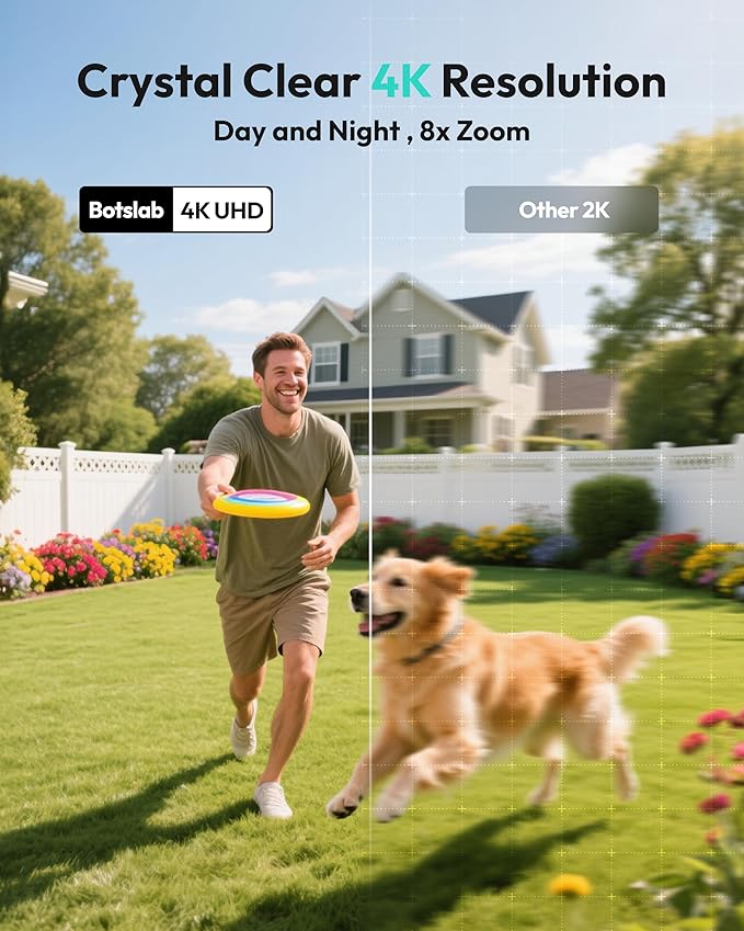 BOTSLAB Security Cameras Wireless Outdoor, 4 Cam-Kit with HomeBase, 4K Color Night Vision, Solar Security Camera System with 360° Pan&Tilt, No Monthly Fee, 32GB Local Storage Up to 16TB,AI Recognition