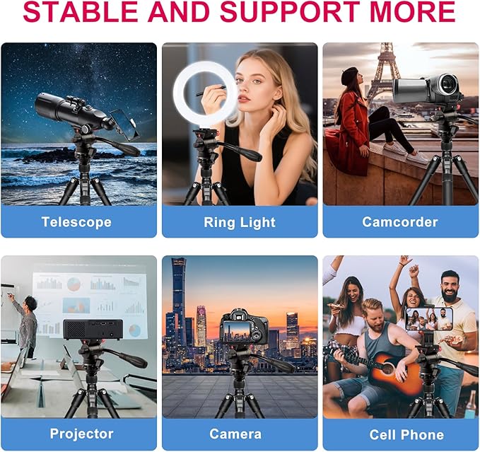 Professional Video Tripod, 68" Camera Tripod Monopod with Fluid Head, Aluminum Heavy Duty Tripod with Carry Bag, Compatible with Canon Nikon Sony and Camcorder, Extra QR Plate and Cellphone Holder