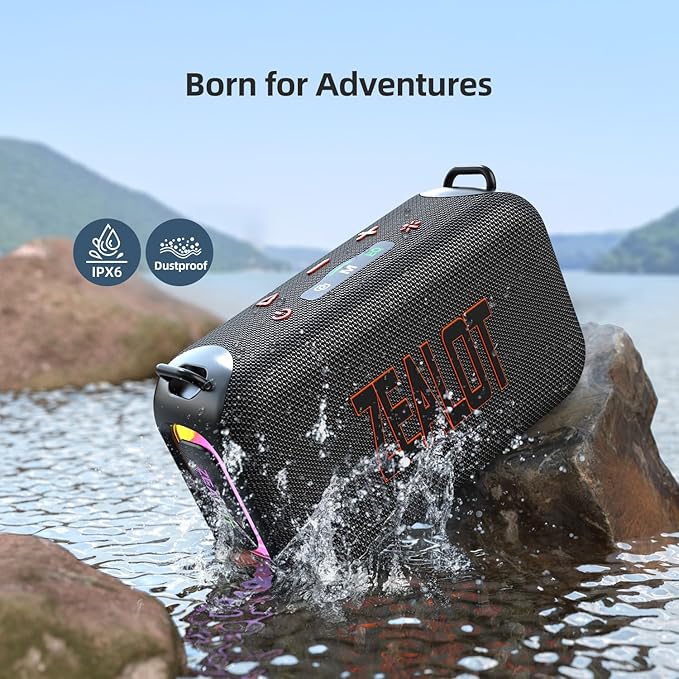 ZEALOT Bluetooth Speaker, 60W(Peak) Speaker Bluetooth Wireless, Portable Outdoor Speakers IPX6 Waterproof, Stereo Loud Sound with Deep Bass,Dual Pair/BT5.3/EQ/TF/AUX, for Pool/Party/Travel