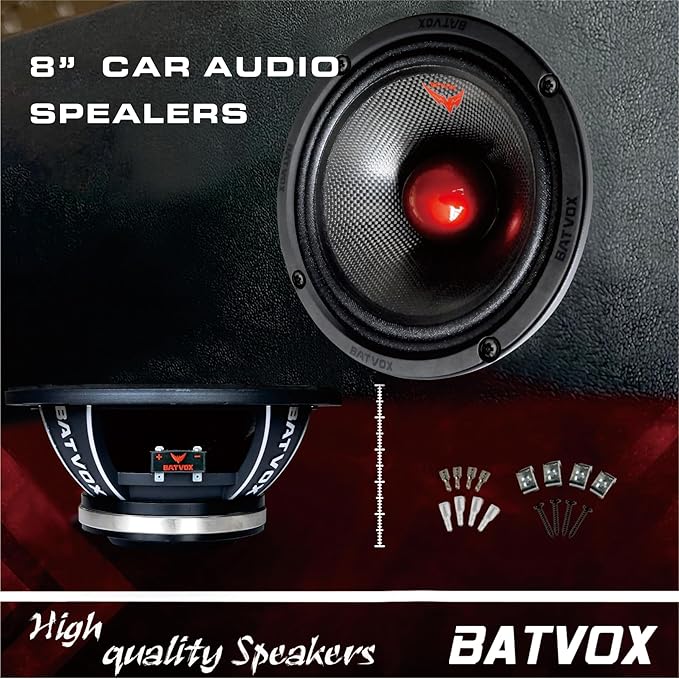 MX80S1 Midrange Loudspeaker 8" Red Bullet, 700W Max, 4 Ohms, Premium Quality Audio Door Speakers for Car or Truck Stereo Sound System, Black (1 Speaker)