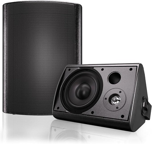 Herdio 6.5 Inches Outdoor Bluetooth Speakers Waterproof with Powerful Bass,Wall Mount Speakers Wired Weather Resistant for Patio Home Deck Porch Backyard 400 Watts(Black)