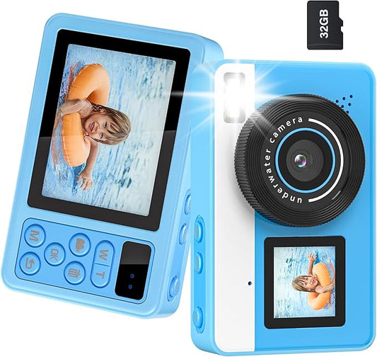 4K Digital Camera Waterproof, Point and Shoot Cameras for Photography, 10FT Underwater Camera with Dual Screens,18X Digital Zoom, 32GB TF Card, Selfie Cameras for Teens Beginners Girls Boys Kids(Blue)