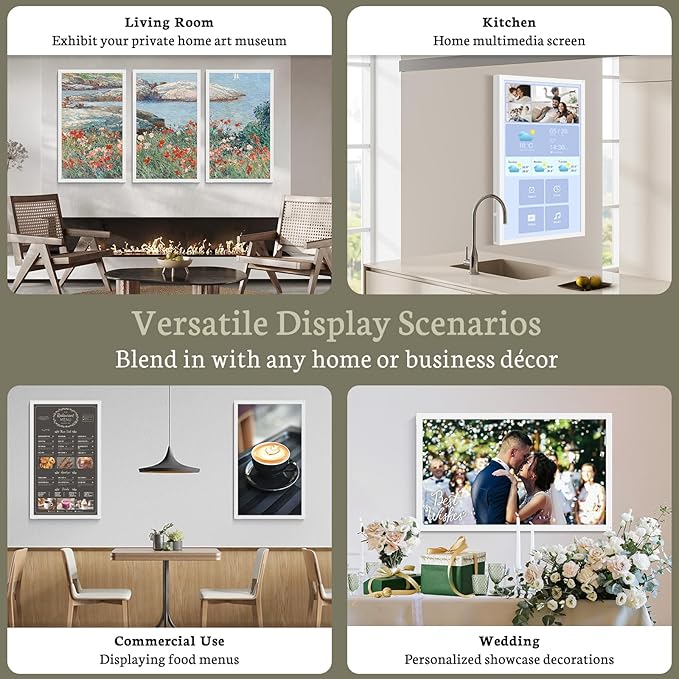 BSIMB Large Digital Picture Frame 32 Inch, 64GB 1920x1080 FHD WiFi Digital Photo Frame Electronic Display, Wall Mount Included, Share Pictures/Videos via App Easy Setup Gifts for Mom(Non-Touch), White