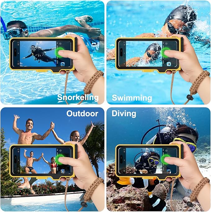 Waterproof Phone Case for Snorkeling & Diving (33ft/10m), IP68 Waterproof Hard Case for Swimming, Universal Underwater Touch Screen Case Compatible with iPhone (Yellow, 4th Generation Phone Case)
