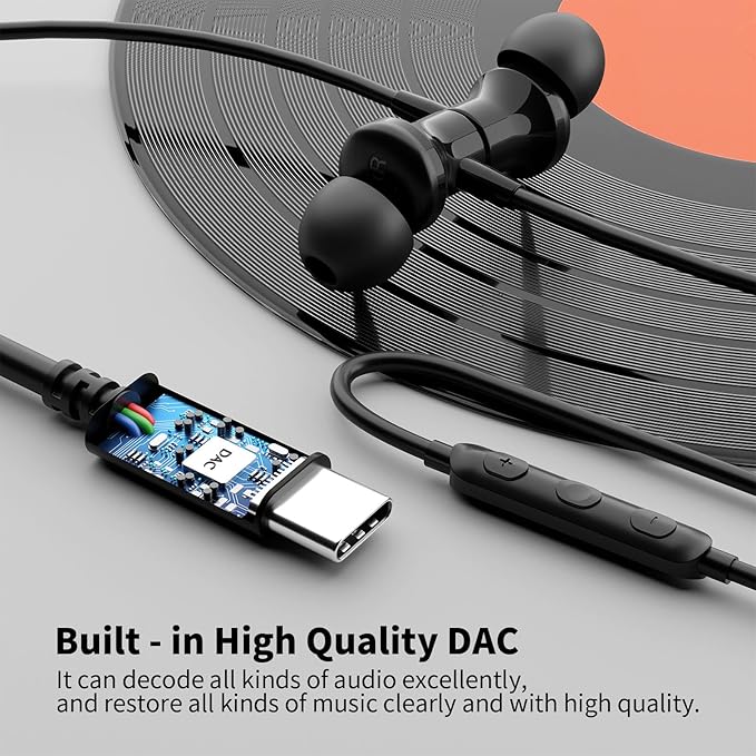 USB C Wired Headphones for iPhone 17 16e 15 Plus Oneplus 13, USB C Earbuds Magnetic Noise Canceling in-Ear Type C Earphones with Mic for iPad Air Pro M4 Samsung Z Flip Fold 6 Galaxy S23 S22 Pixel 8 7