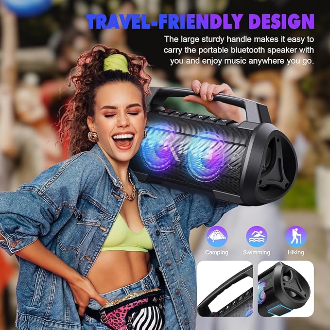 W-KING Portable Speakers Bluetooth Wireless, 120W Max Loudest Bluetooth Speaker, IPX6 Waterproof Outdoor Speaker with 70W Deep Bass/2*Subwoofer/DSP/EQ/42H/LED/MAC-in/Power Bank, Large Party Boombox