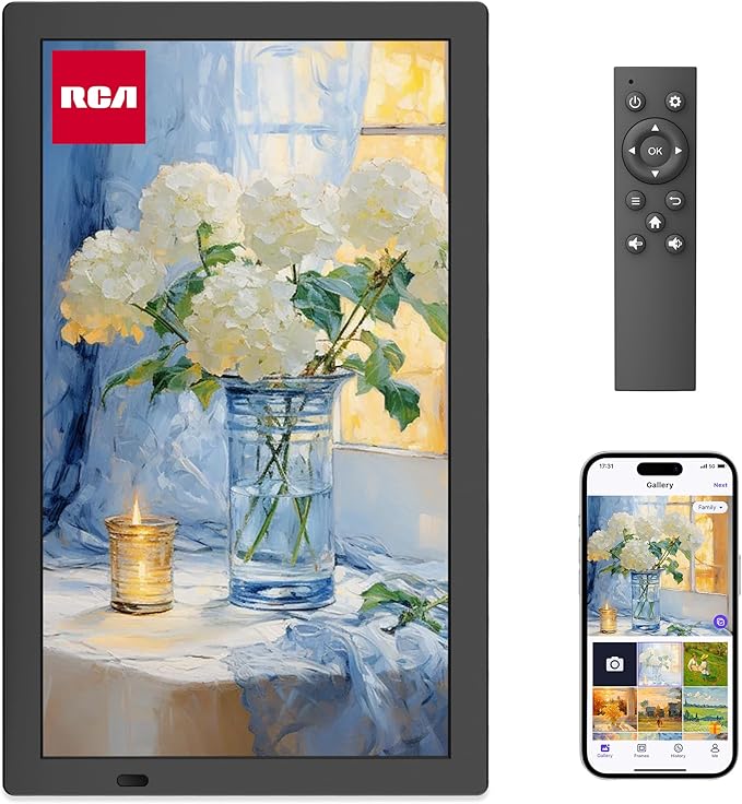 RCA 21.5" Large WiFi Digital Picture Frame Electric Uhale Frames with Remote Control 32GB Memory, 1920 X 1080P FHD IPS No Touch Screen, Support Wall Mount, Auto Rotate, Instantly Share Photos Videos