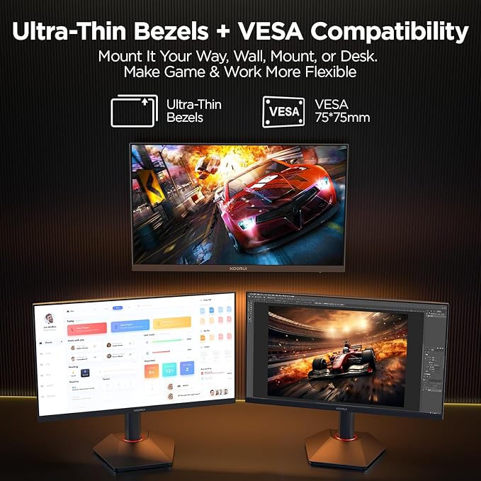 KOORUI 24.5 Inch Gaming Monitor, 1ms, 320Hz Monitor, HDR400, 95% DCI-P3, IPS Display, Adaptive Sync Compatible, Tilt Vertical Height Adjustable, VESA Mount 75x75mm, HDMI & DisplayPor,G2511E