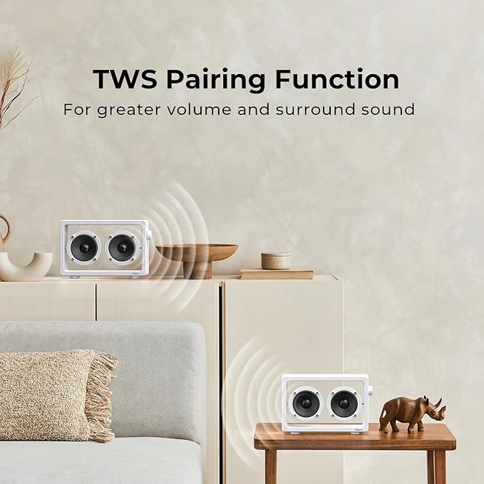 Cassette Portable Bluetooth Speaker, 16W Minimalist Speakers Bluetooth Wireless Loud, HD Powerful Sound and Wide Compatibility V5.3 for Indoor Outdoor - White