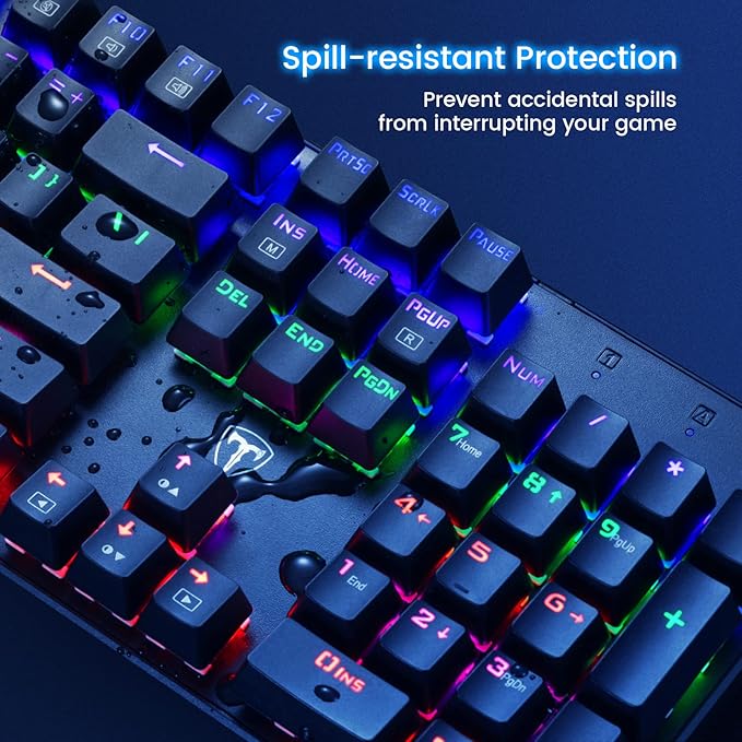 RisoPhy Mechanical Gaming Keyboard, RGB 104 Keys Ultra-Slim LED Backlit USB Wired Keyboard with Blue Switch, Durable Abs Keycaps/Anti-Ghosting/Spill-Resistant Computer Keyboard for PC Mac Xbox Gamer