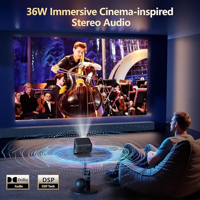 [2000 ANSI/ Official-NetfIix/360°Stand] Outdoor Projector with WiFi and Bluetooth, Auto Focus, Auto Keystone 4K Projector Native 1080P Support 36W DoIby Audio 500'' Display Smart Proyector