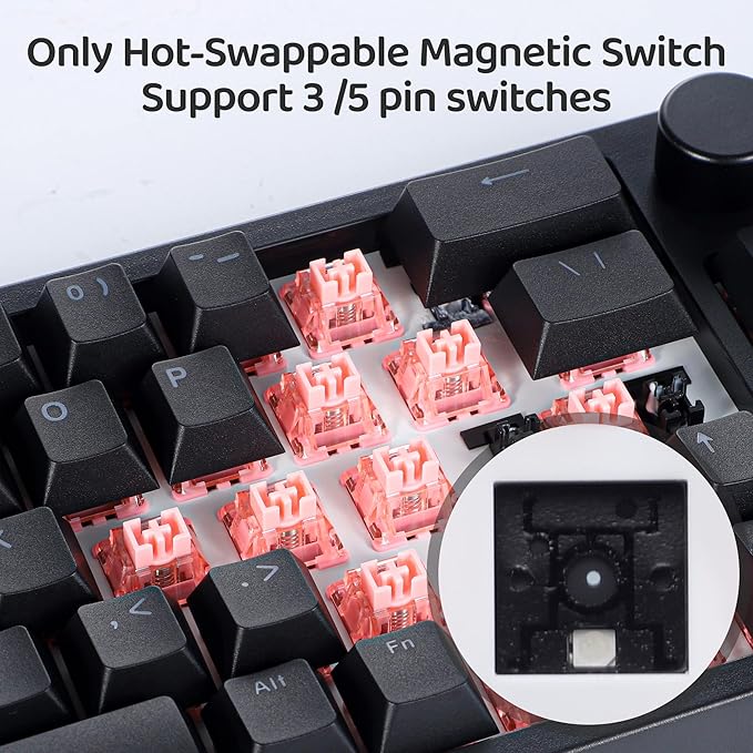 BOYI 66Pro Rapid Trigger Magnetic Switch 65% Mechanical Keyboard,Hall Effect Gasket-Mounted RGB HotSwap Hyper-Fast Adjustable Actuation Wired Compact Gaming Keyboard with Knob(Black)