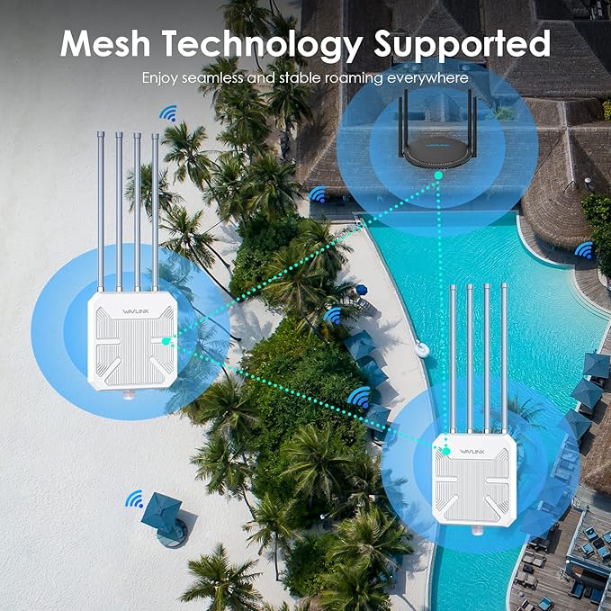 WAVLINK Outdoor WiFi 6 Mesh Router, Long Range WiFi Access Point with PoE, Waterproof IP67, WiFi Extender Signal Booster for Starlink, Outdoor, Home, Garage and Hotel