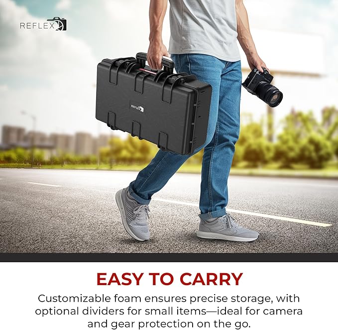 REFLEX CAMERA Hard Portable Waterproof IP67 Case with Customisable Foam Inserts for Maximum Protection ideal for Drones, Camera, Lens, Guns & Tools 21.7” x 13.6” x 7.8” Dust, Impact & Shock Resistant